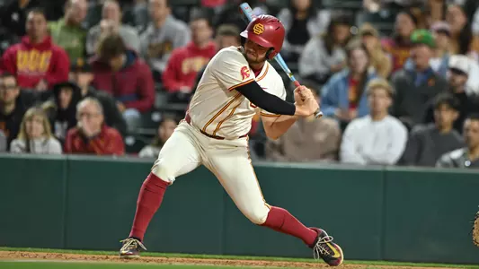 Andrew Lamb batting at the plate against Long Beach State.