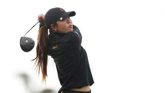 Jasmine Koo swings a driver at the GameAbove Invitational