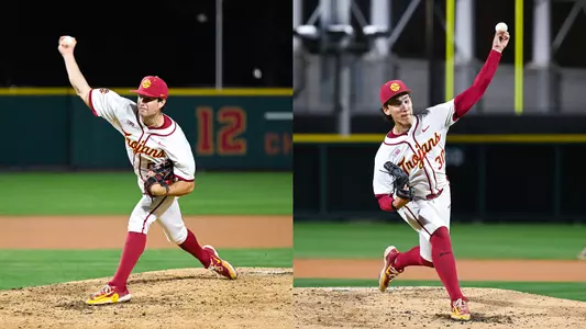 Lauridsen, Edwards pitching shots for Big Ten Weekly awards release.