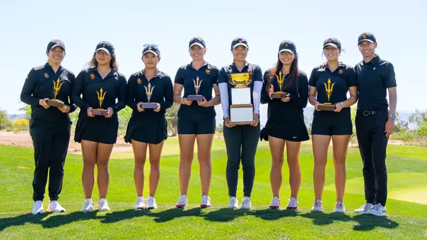 USC Women's Golf poses together after winning the 2026 PING ASU Invitational