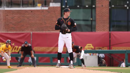 Andrew Johnson on the mound against Iowa.