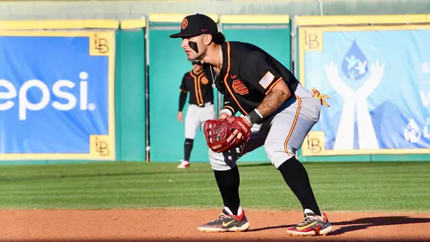Abbrie Covarrubias fields at second base on the road against Long Beach State.