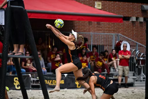Calinda Kok tracks down a ball against UCLA