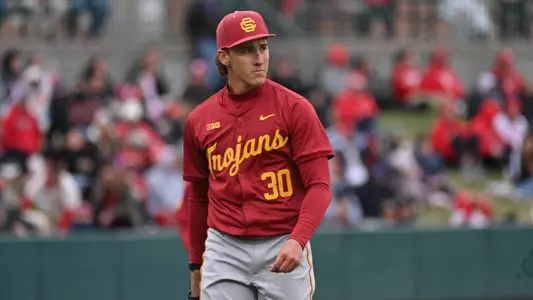 Mason Edwards walking off the mound against Nebraska.