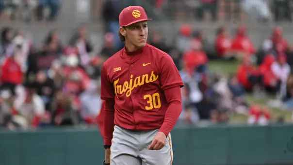 Mason Edwards walking off the mound against Nebraska.