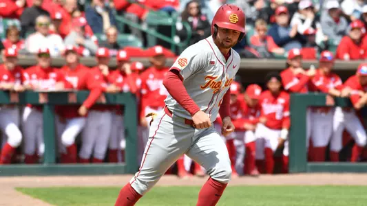 Andrew Lamb runs to first during Saturday's game at Nebraska