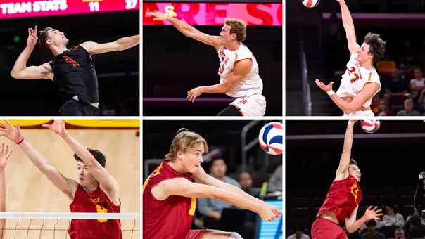 USC men's volleyball 2026 All-MPSF award winners Dillon Klein, Cooper Keane, Wesley Smith, Johnny Dykstra, Sterling Foley, and Parker Tomkinson