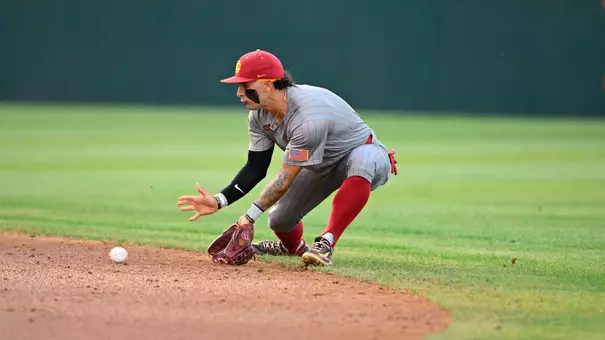 Abbrie Covarrubias fielding a ground ball during first game against UCLA.