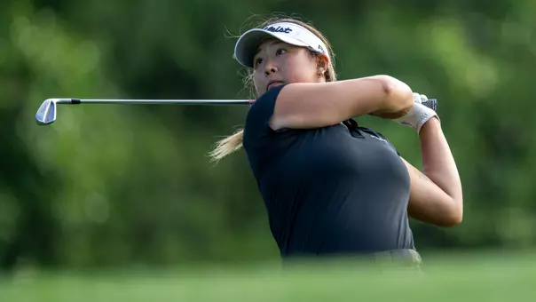 Catherine Park tees off during the final round of the 2026 Augusta National Women's Amateur