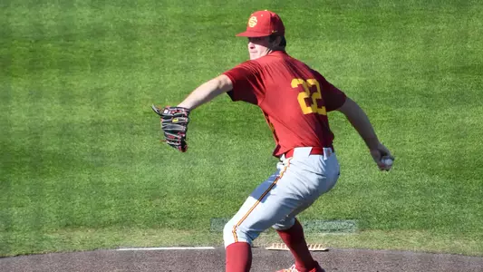 Gavin Lauridsen pitching against UC Santa Barbara