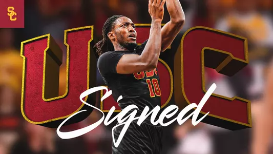 USC men's basketball transfer guard Jadis Jones in a graphic with the word "Signed" across the bottom