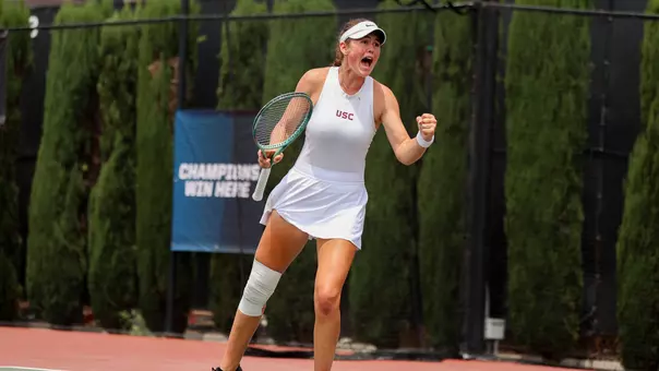 Lily Fairclough celebrates on court with a fist pump