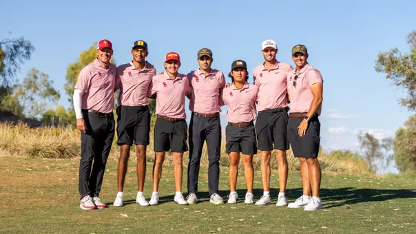 USC Men's Golf poses together after winning the 2026 Cowboy Classic