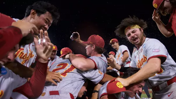 USC celebrating after winning the college station regional.