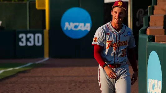 Mason Edwards walks from the bullpen at the College Station Regional.