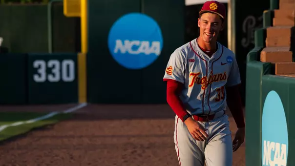 Mason Edwards walks from the bullpen at the College Station Regional.