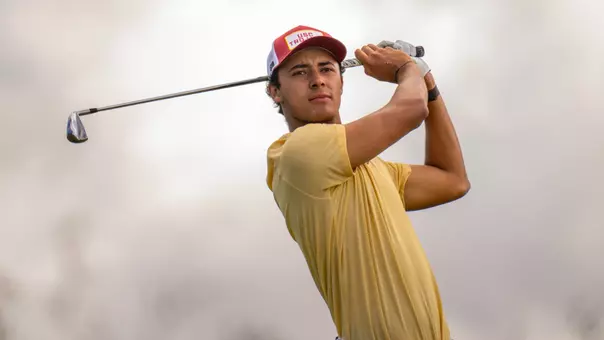 Nicolas Dominguez swings an iron during the 2026 NCAA Championships