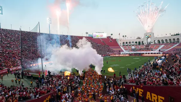 Fireworks at a USC Trojans Football vs. UCLA Bruins game at Los Angeles Memorial Coliseum