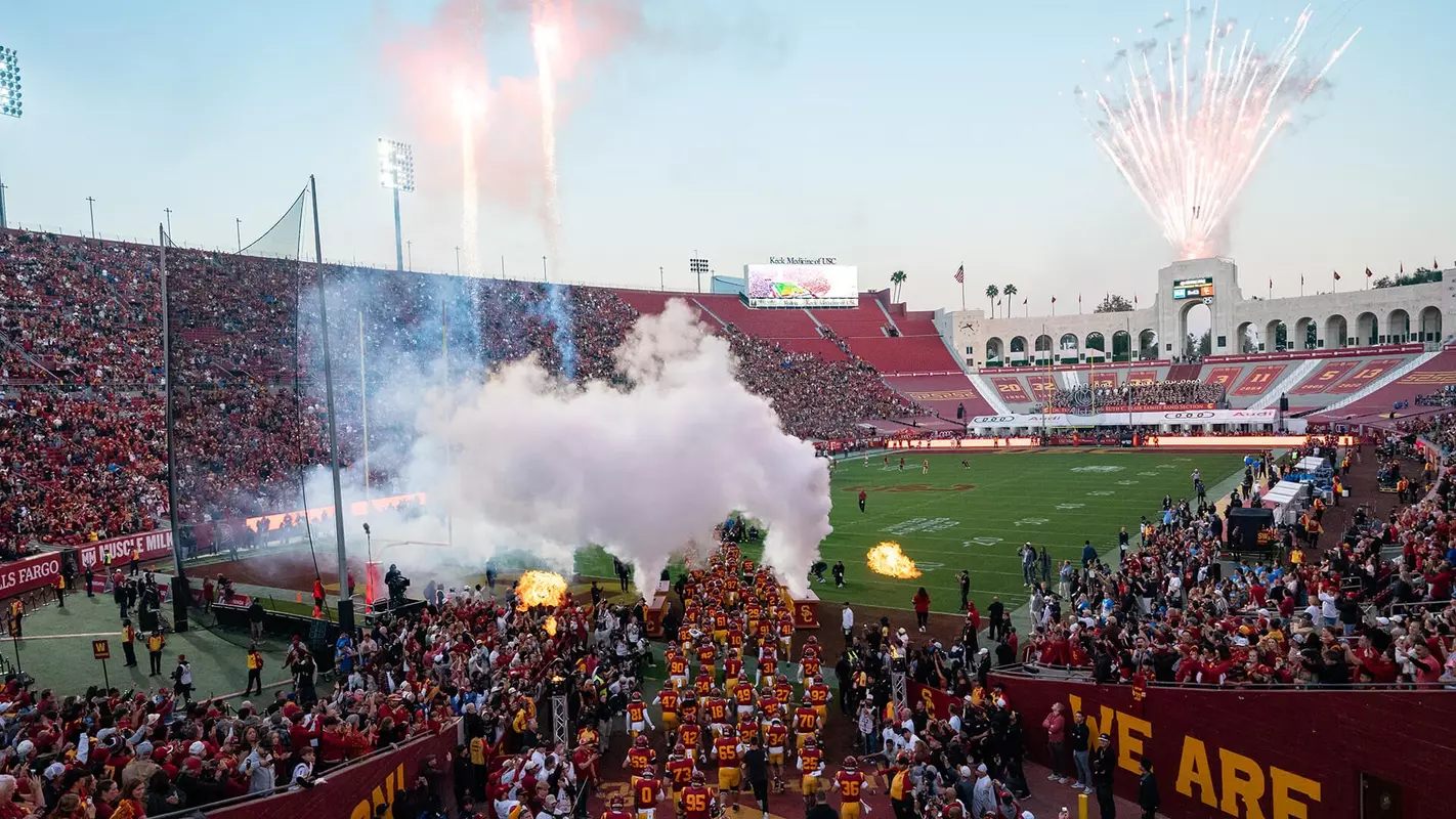 Fireworks at a USC Trojans Football vs. UCLA Bruins game at Los Angeles Memorial Coliseum