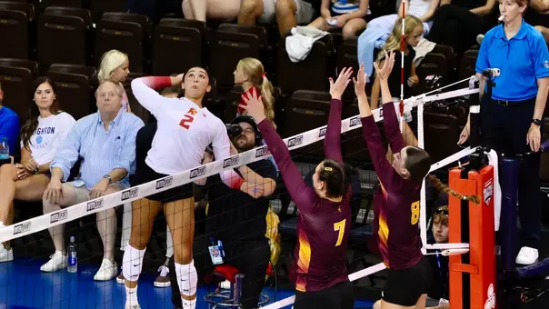 USC women's volleyball outside hitter London Wijay goes up to attack in a match against Arizona State at the State Farm Volleyball Showcase