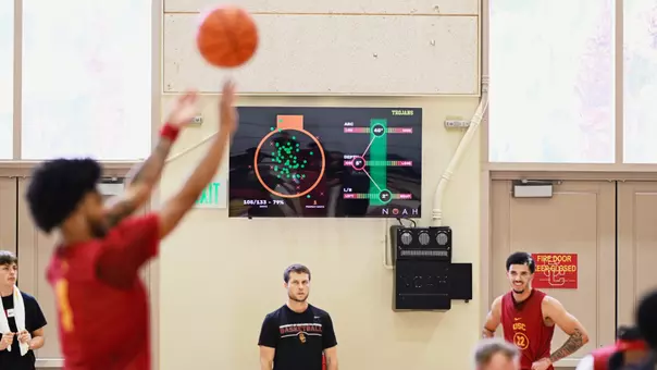 USC men's basketball's Noah Pro shot system is on display with Rodney Rice shooting in the foreground