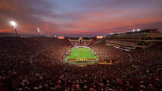 Sunset at a USC Trojans Football home game at Los Angeles Memorial Coliseum