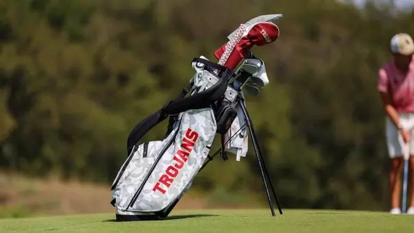A USC men's golf bag at the Trinity Forest Invitational