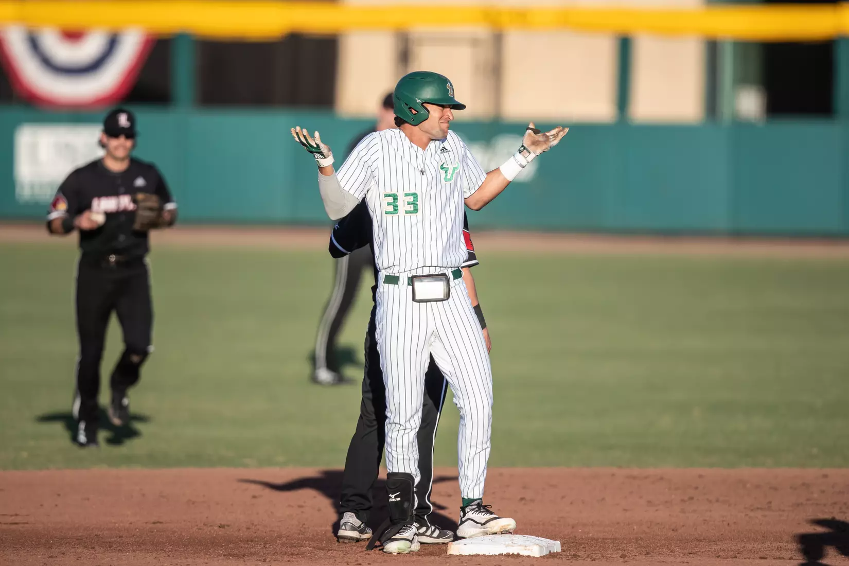 South Florida Bulls during a baseball game against the University of Louisville Cardinals at the USF Baseball Stadium on February 19, 2022. (Mary Holt/South Florida Athletics)