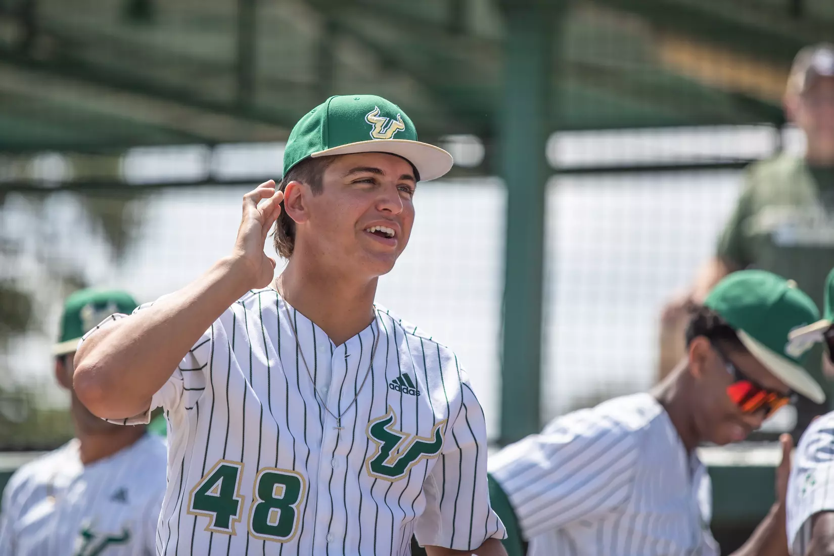South Florida Bulls during a baseball game against the Memphis University Tigers at the USF Baseball Stadium on April 15, 2022. (Mary Holt/South Florida Athletics)