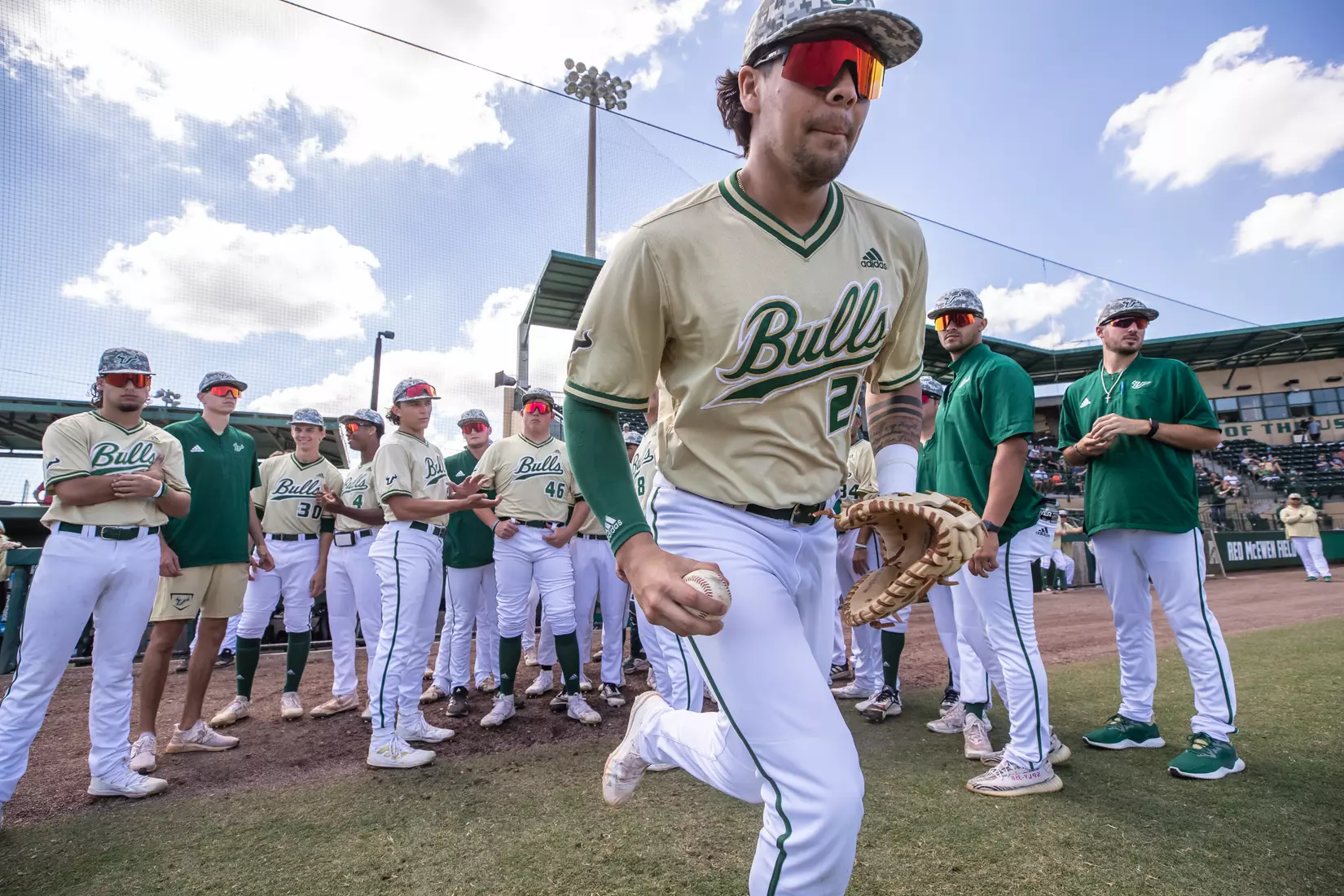 South Florida Bulls during a baseball game against the Stony Brook University Seawolves at the USF Baseball Stadium on February 27, 2022. (Mary Holt/South Florida Athletics)