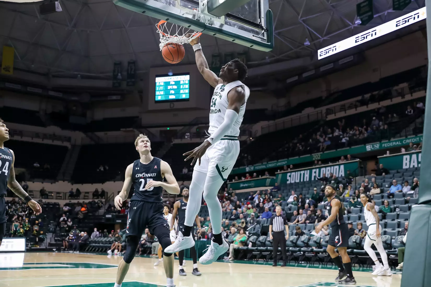 South Florida Bulls during a men's basketball game against the Cincinnati Bearcats at the Yuengling Center on February 9, 2022. (Mike Carlson/South Florida Athletics)