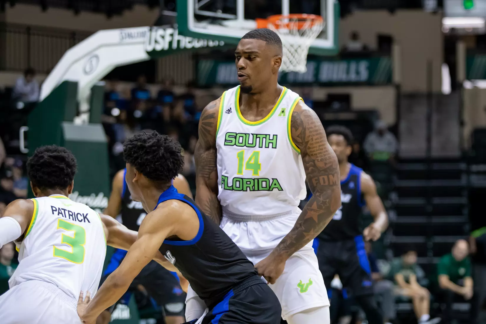 South Florida Bulls during a men's basketball game against the University of Tulsa Golden Hurricane at the Yuengling Center on February 19, 2022. (Mary Holt/South Florida Athletics)