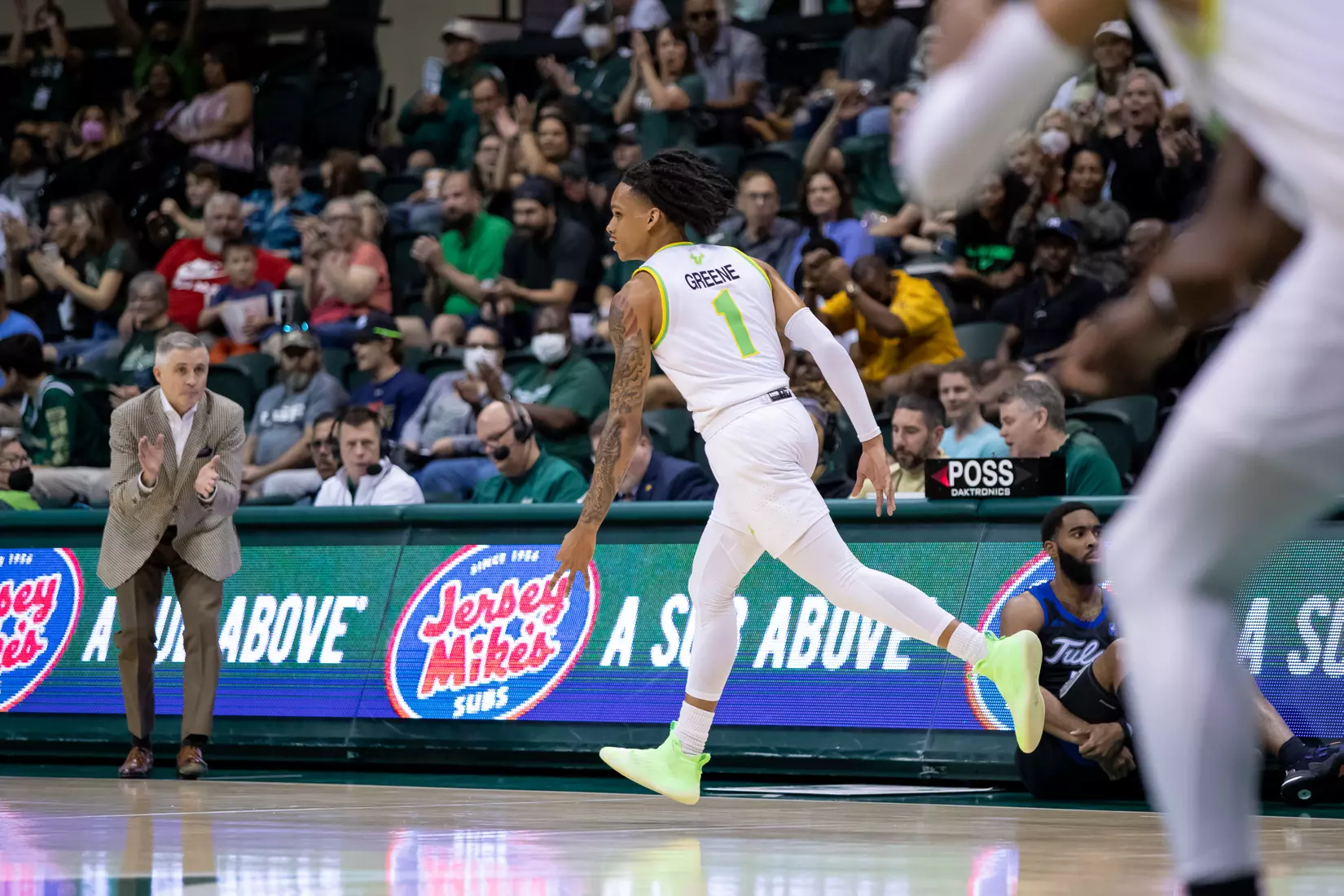 South Florida Bulls during a men's basketball game against the University of Tulsa Golden Hurricane at the Yuengling Center on February 19, 2022. (Mary Holt/South Florida Athletics)