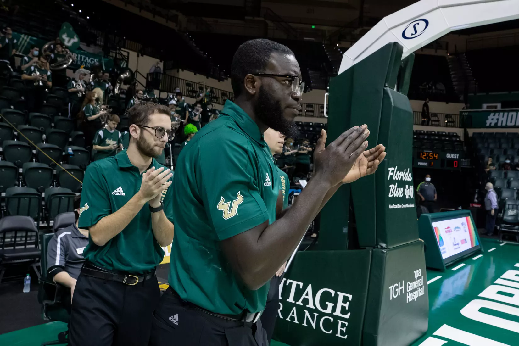 South Florida Bulls during a men's basketball game against the University of Tulsa Golden Hurricane at the Yuengling Center on February 19, 2022. (Mary Holt/South Florida Athletics)