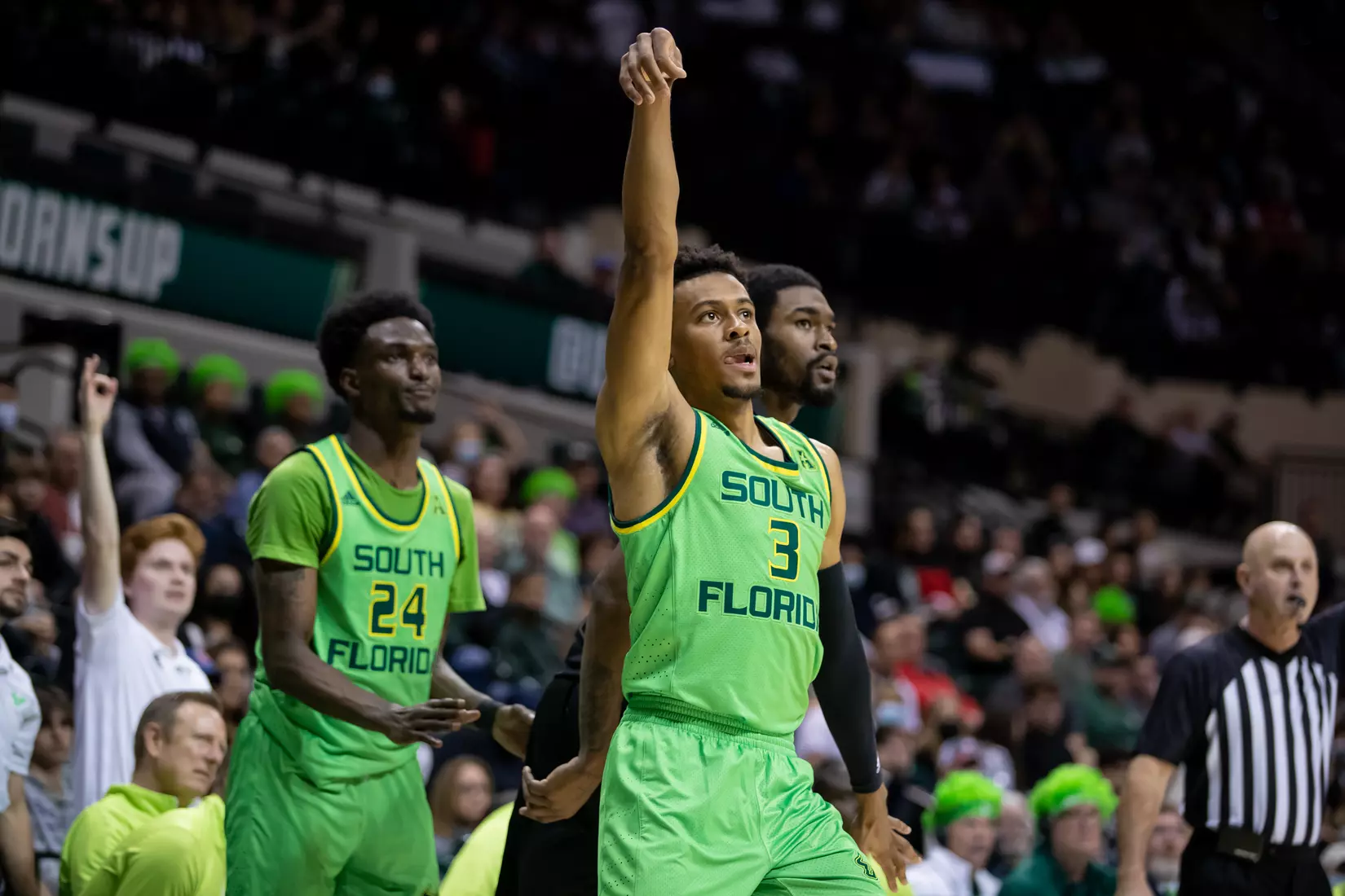 South Florida Bulls during a men's basketball game against the University of Central Florida Knights at the Yuengling Center on January 15, 2022. (Mary Holt/South Florida Athletics)