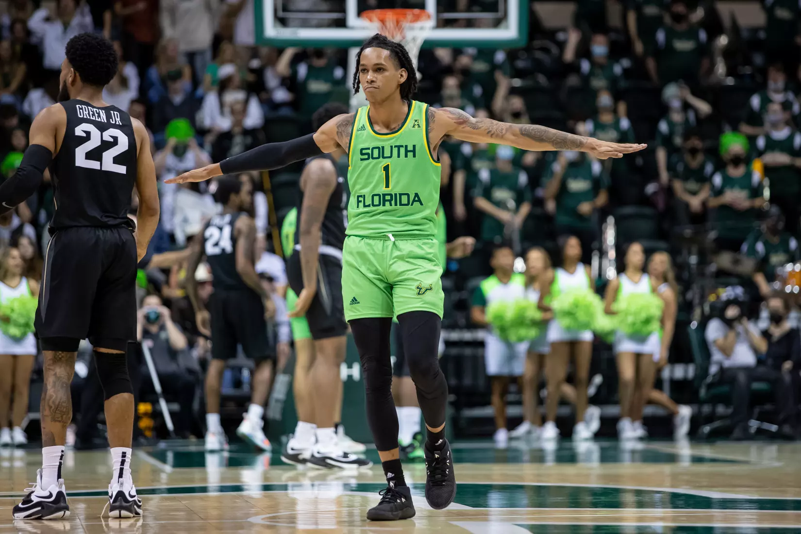 South Florida Bulls during a men's basketball game against the University of Central Florida Knights at the Yuengling Center on January 15, 2022. (Mary Holt/South Florida Athletics)