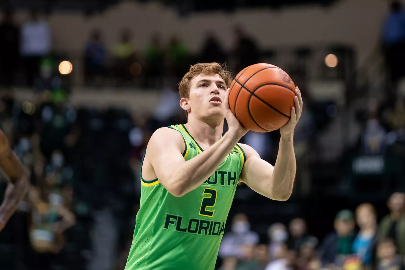 South Florida Bulls during a men's basketball game against the University of Central Florida Knights at the Yuengling Center on January 15, 2022. (Mary Holt/South Florida Athletics)