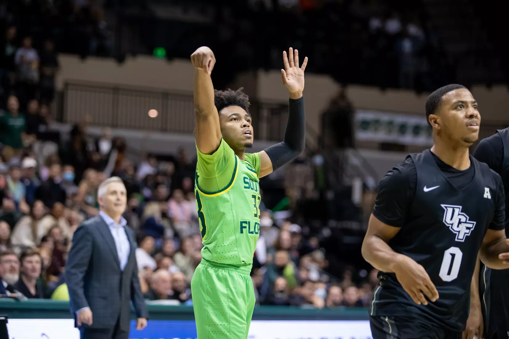 South Florida Bulls during a men's basketball game against the University of Central Florida Knights at the Yuengling Center on January 15, 2022. (Mary Holt/South Florida Athletics)