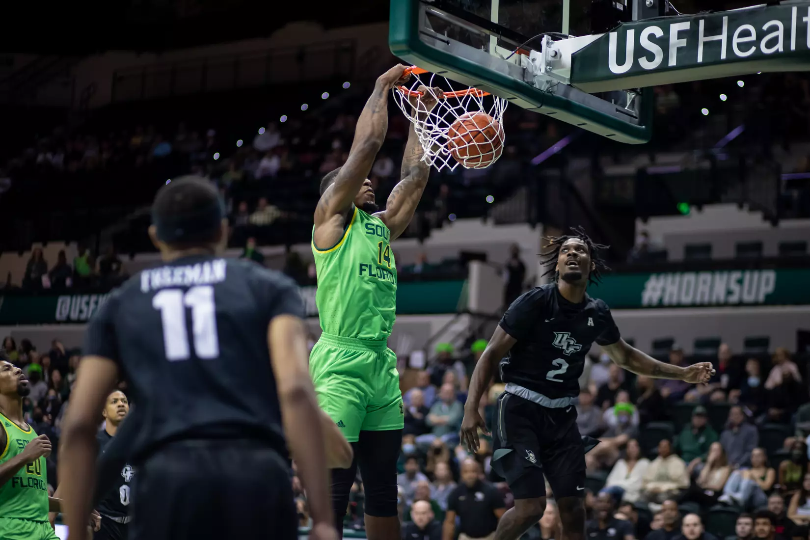 South Florida Bulls during a men's basketball game against the University of Central Florida Knights at the Yuengling Center on January 15, 2022. (Mary Holt/South Florida Athletics)