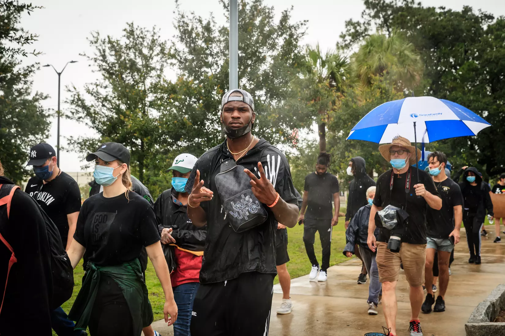 South Florida Bulls KJ Sails organizes and leads a Unity Walk in Tampa, Fl., on Saturday June 6, 2020.