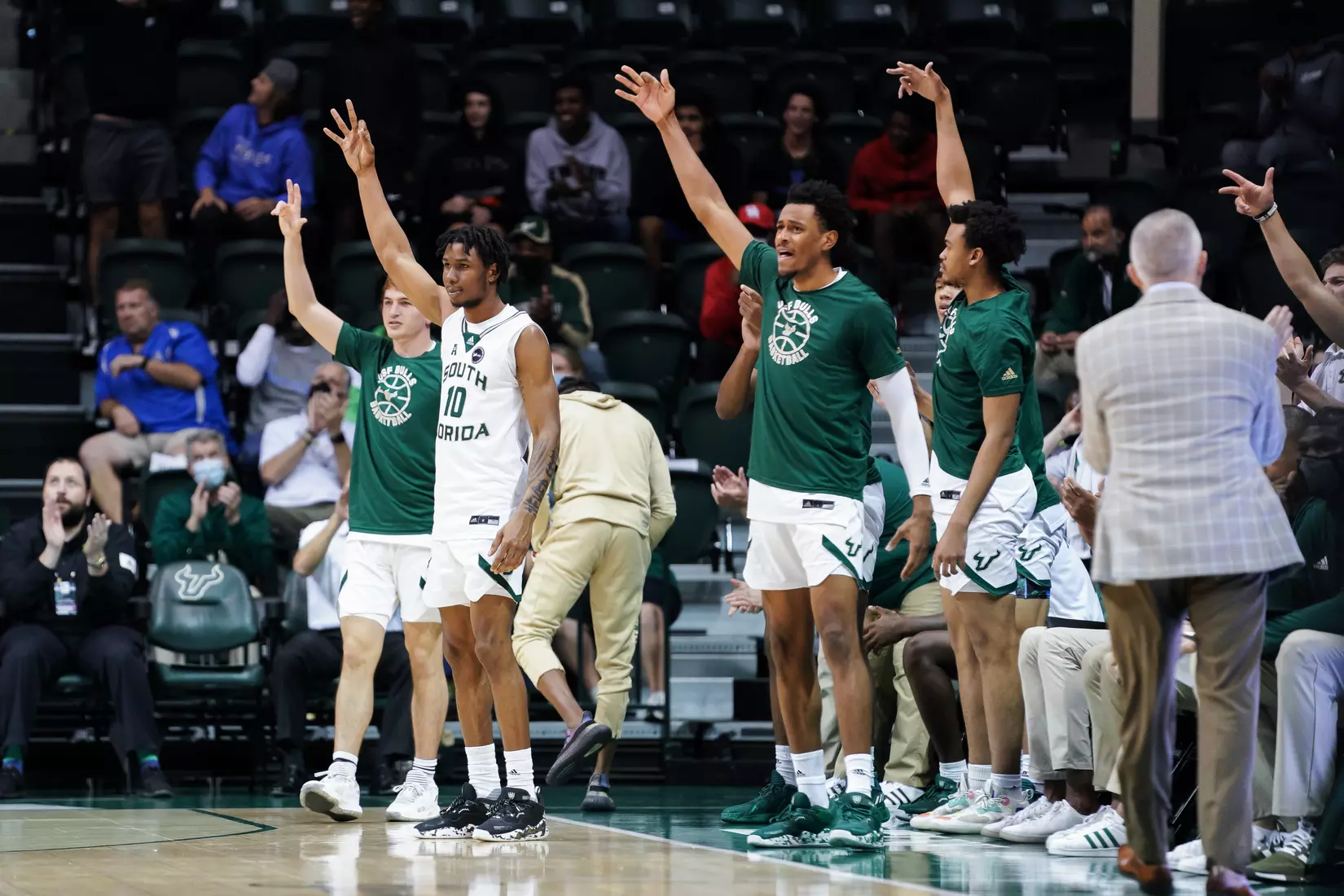 South Florida Bulls during a men's basketball game against the University of Houston Cougars at the Yuengling Center on January 5, 2022. (Stephen Galvin/South Florida Athletics)