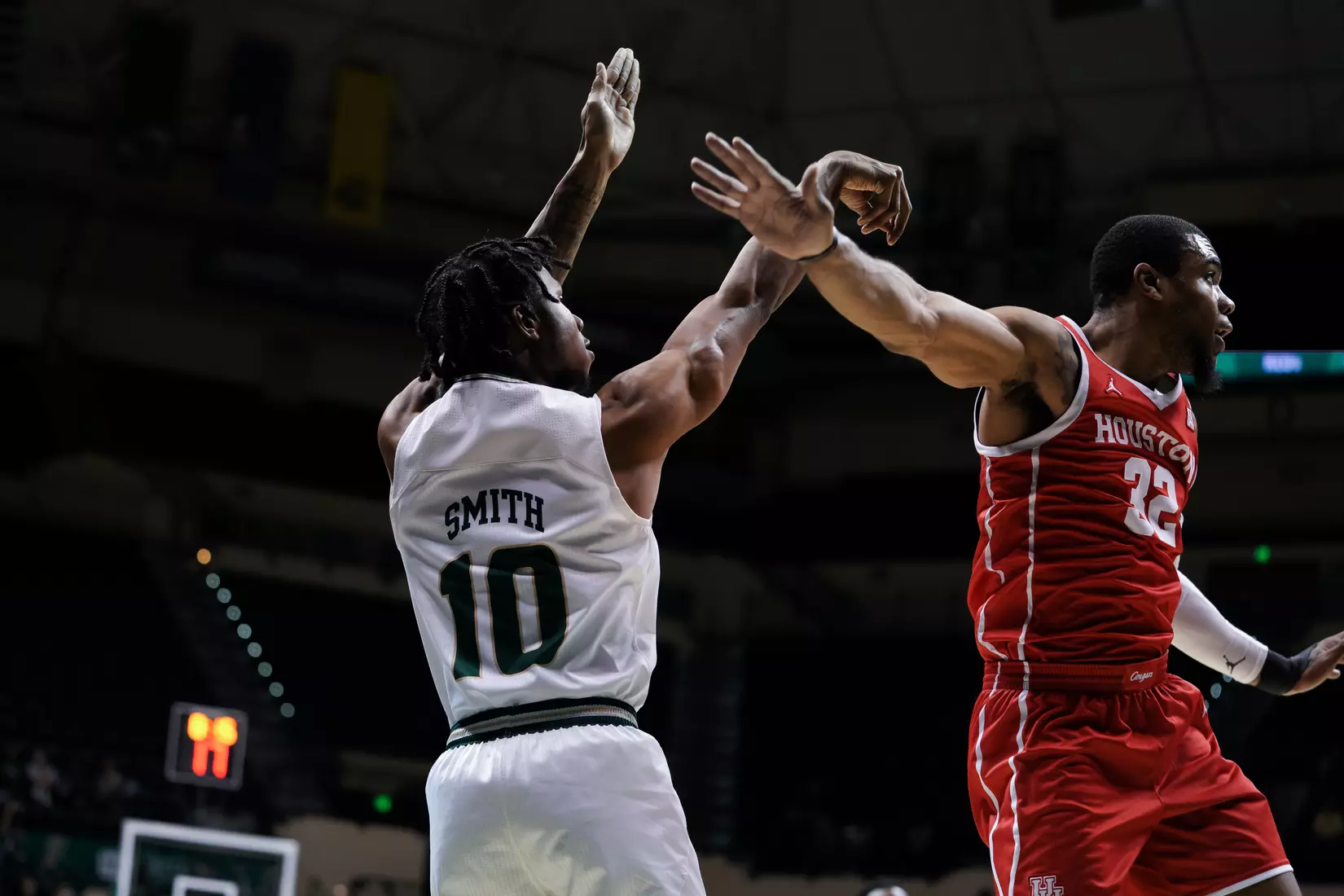 South Florida Bulls during a men's basketball game against the University of Houston Cougars at the Yuengling Center on January 5, 2022. (Stephen Galvin/South Florida Athletics)