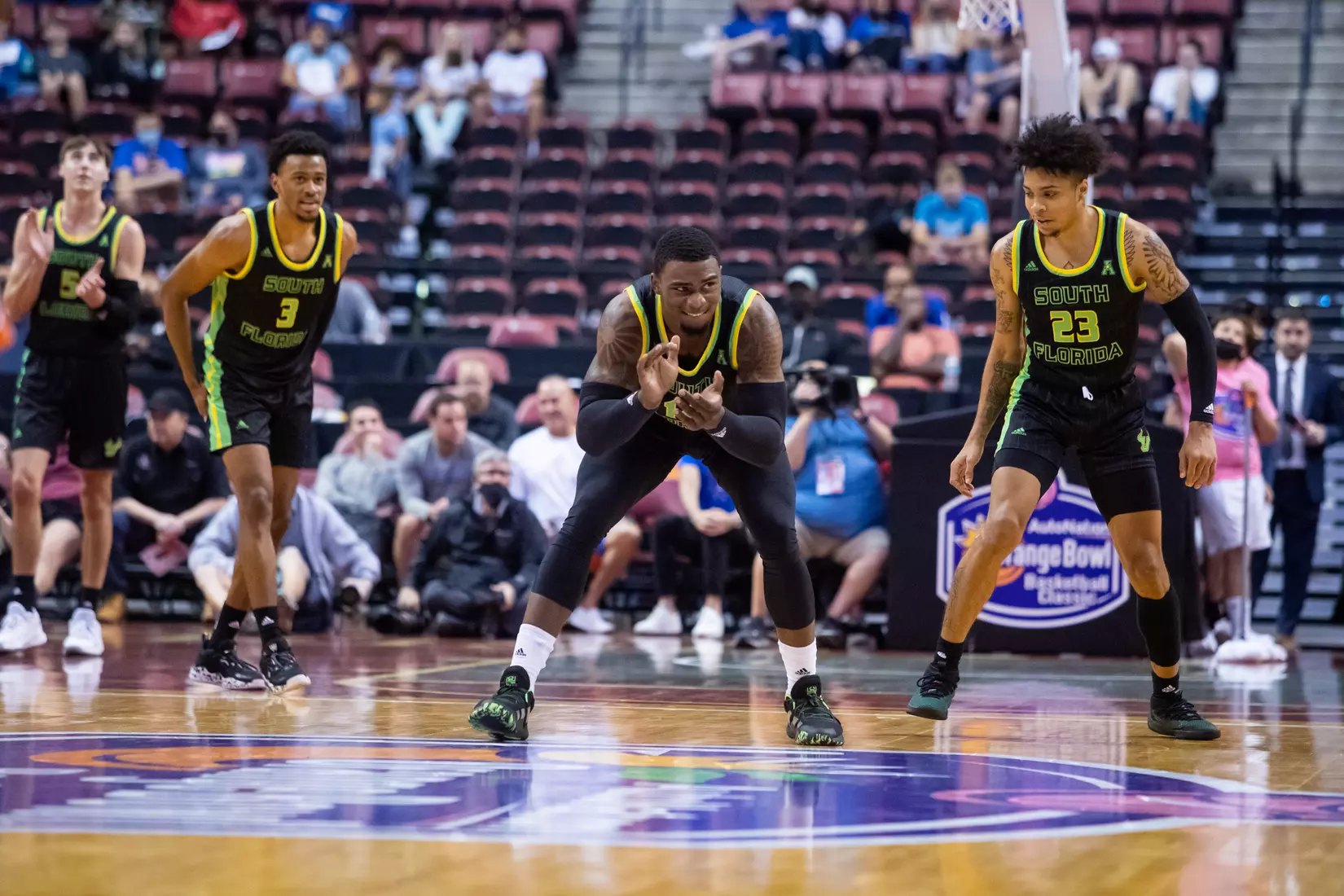 South Florida Bulls during a men's basketball game against the University of Florida Gators at FLA Live Arena on December 18, 2021. (Mary Holt/South Florida Athletics)