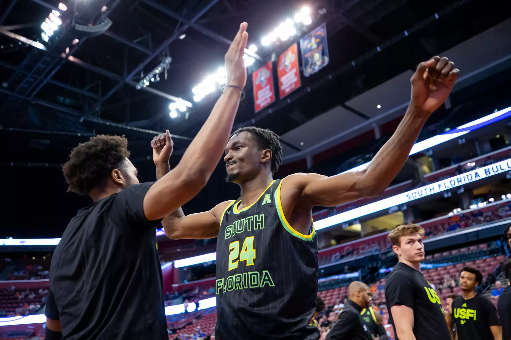 South Florida Bulls during a men's basketball game against the University of Florida Gators at FLA Live Arena on December 18, 2021. (Mary Holt/South Florida Athletics)