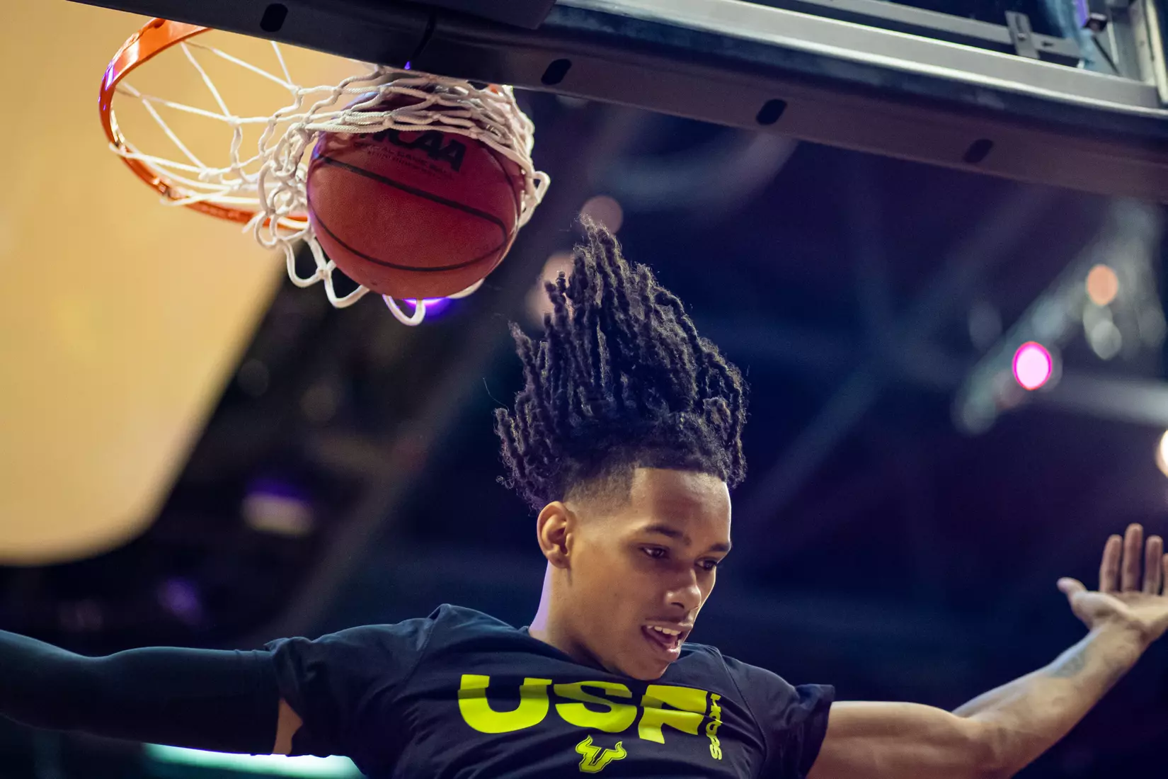 South Florida Bulls during a men's basketball game against the University of Florida Gators at FLA Live Arena on December 18, 2021. (Mary Holt/South Florida Athletics)
