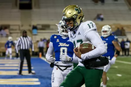 South Florida Bulls during a football game against the University of Tulsa Golden Hurricane on November 18, 2022. (Aschley Joseph/South Florida Athletics)