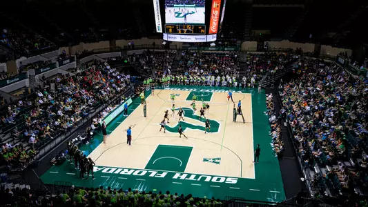 South Florida Bulls during a volleyball game against the University of Central Florida Knights at the Yuengling Center on October 13, 2021. (Mary Holt/South Florida Athletics)