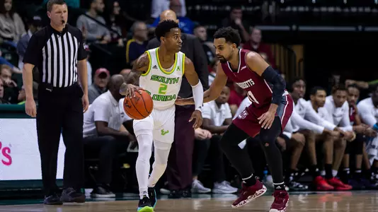 South Florida Bulls during a men's basketball game against the University of Massachusetts Minutemen on November 29, 2022. (Arlette Brito/South Florida Athletics)