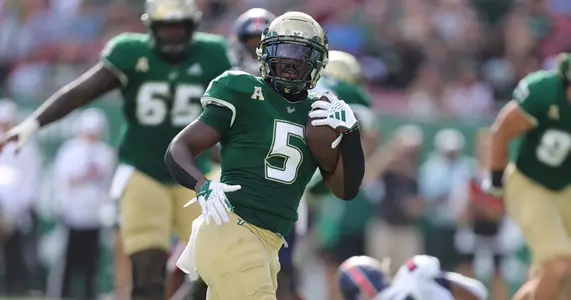 South Florida Bulls during a football game against the Florida Atlantic University Owls on October 14, 2023. (Stephen Galvin/South Florida Athletics)