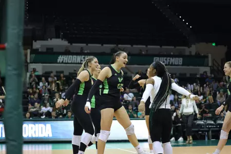 South Florida Bulls during a volleyball game against the University of Alabama at Birmingham on September 30, 2023. (Stephen Galvin/South Florida Athletics)